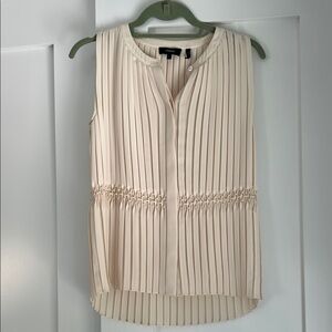 Theory Cream Pleated Round Collar Blouse